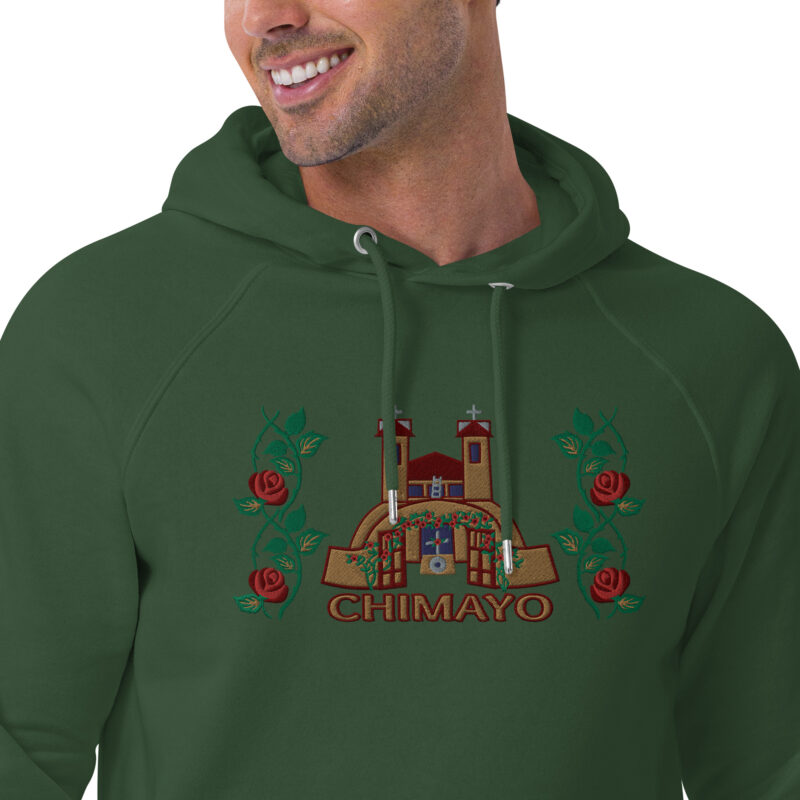 EL SANTUARIO WITH ROSES - Unisex Eco Raglan Hoodie (front embroidery) - Image 27