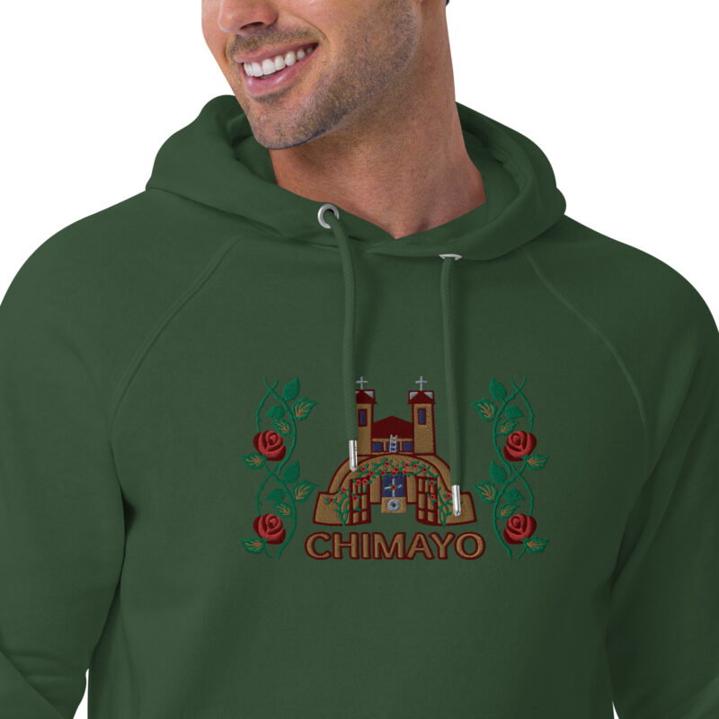 EL SANTUARIO WITH ROSES - Unisex Eco Raglan Hoodie (embroidery on front) - Image 26