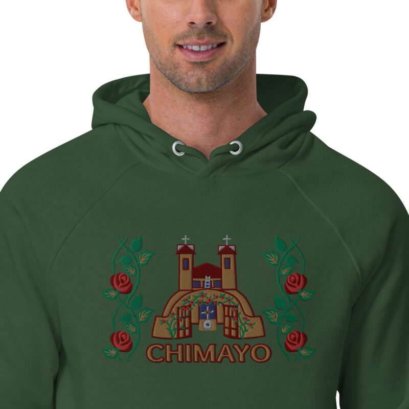EL SANTUARIO WITH ROSES - Unisex Eco Raglan Hoodie (front embroidery) - Image 47