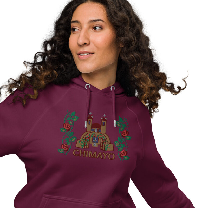 EL SANTUARIO WITH ROSES - Unisex Eco Raglan Hoodie (front embroidery) - Image 2