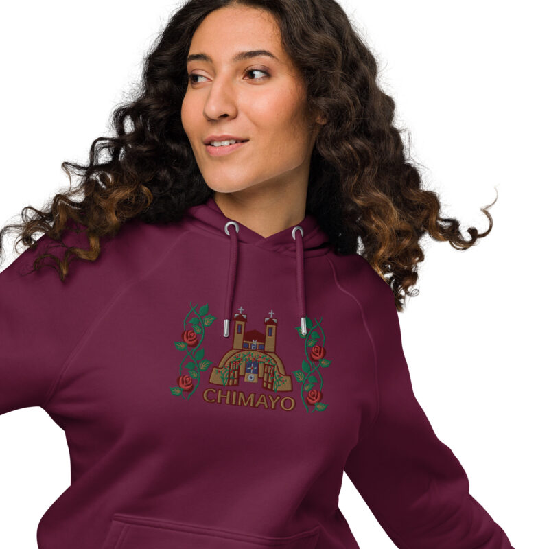 EL SANTUARIO WITH ROSES - Unisex Eco Raglan Hoodie (embroidery on front) - Image 8