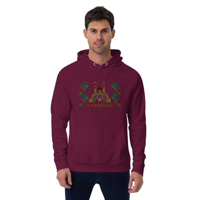 EL SANTUARIO WITH ROSES - Unisex Eco Raglan Hoodie (front embroidery) - Image 44