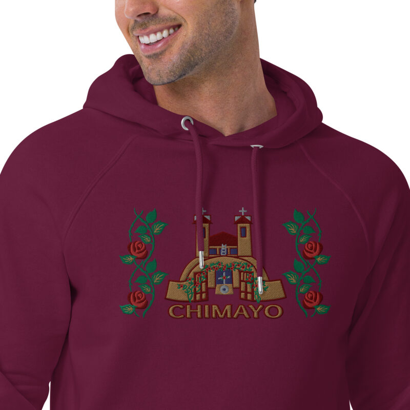 EL SANTUARIO WITH ROSES - Unisex Eco Raglan Hoodie (front embroidery) - Image 15
