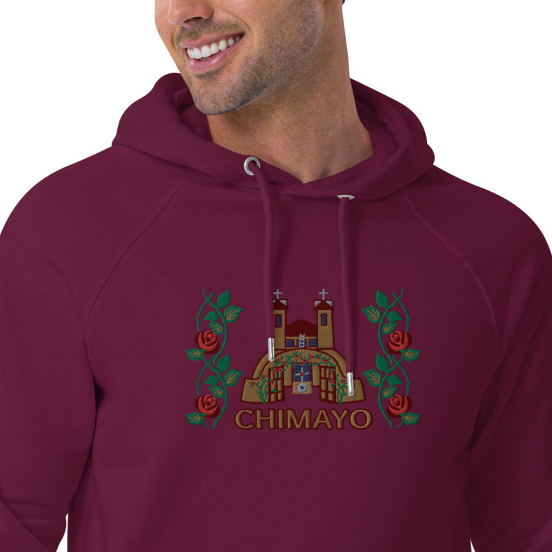 EL SANTUARIO WITH ROSES - Unisex Eco Raglan Hoodie (embroidery on front) - Image 18