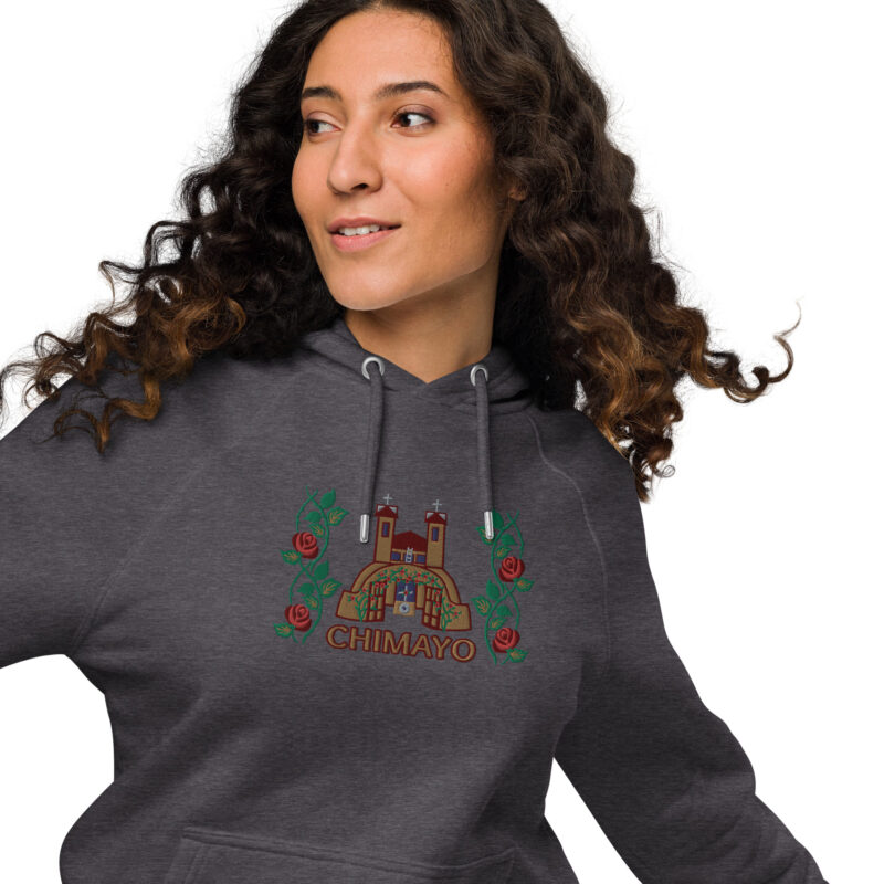 EL SANTUARIO WITH ROSES - Unisex Eco Raglan Hoodie (embroidery on front) - Image 9