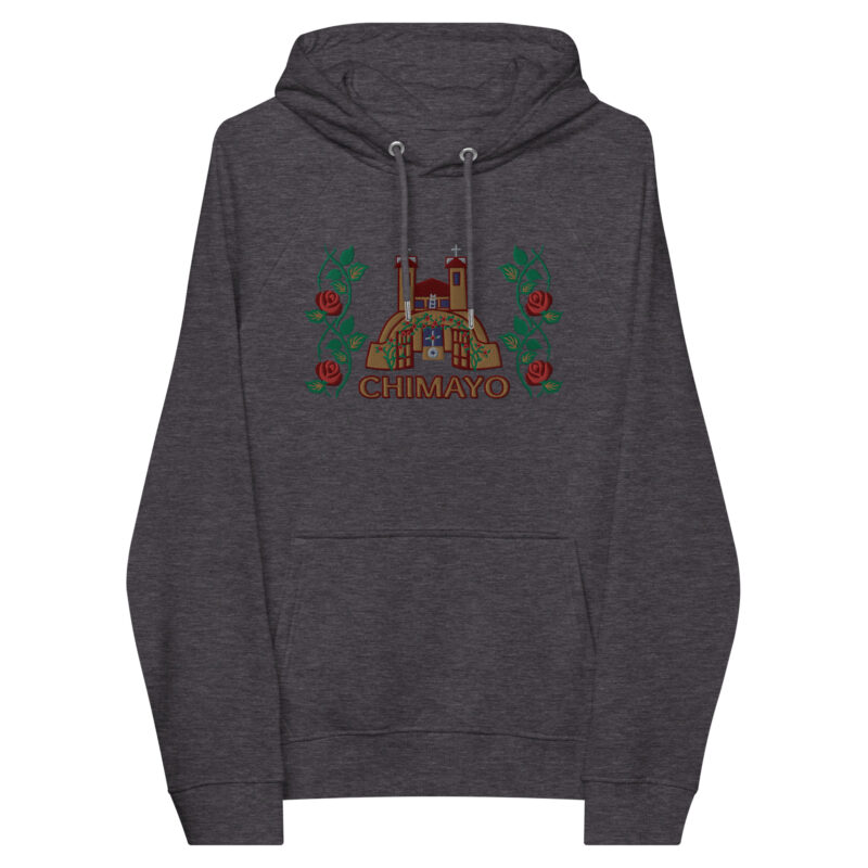 EL SANTUARIO WITH ROSES - Unisex Eco Raglan Hoodie (front embroidery) - Image 39