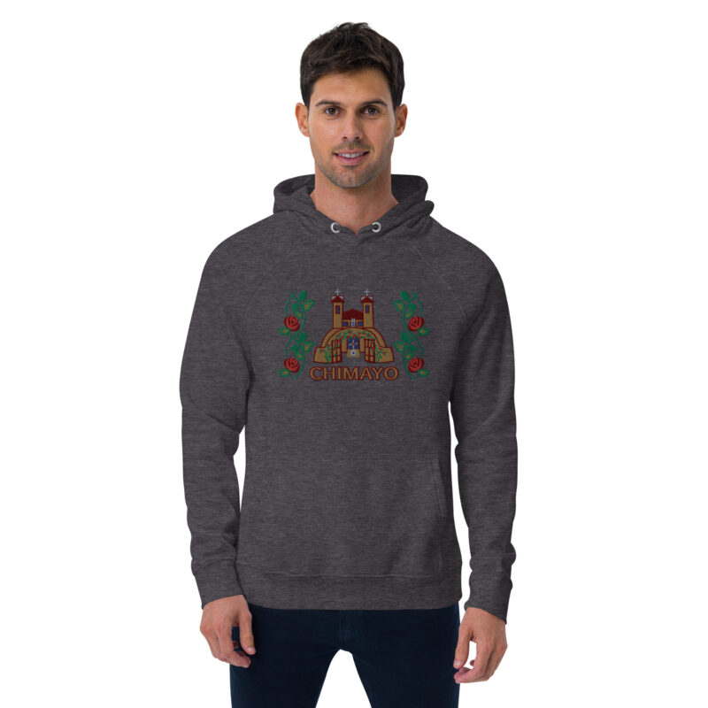 EL SANTUARIO WITH ROSES - Unisex Eco Raglan Hoodie (front embroidery) - Image 46