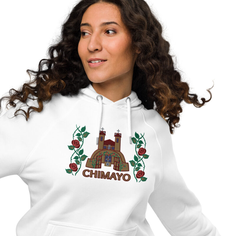 EL SANTUARIO WITH ROSES - Unisex Eco Raglan Hoodie (front embroidery) - Image 5