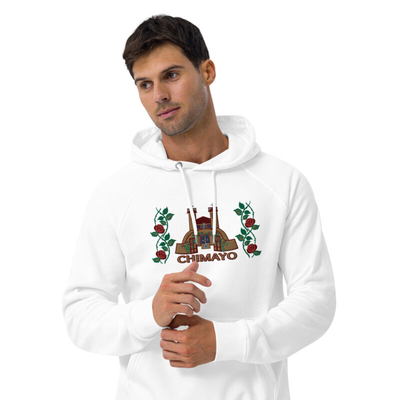 EL SANTUARIO WITH ROSES - Unisex Eco Raglan Hoodie (front embroidery) - Image 32