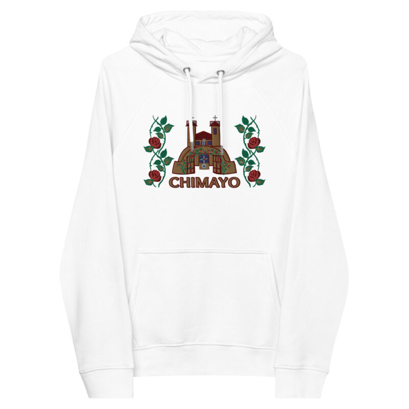 EL SANTUARIO WITH ROSES - Unisex Eco Raglan Hoodie (front embroidery) - Image 40