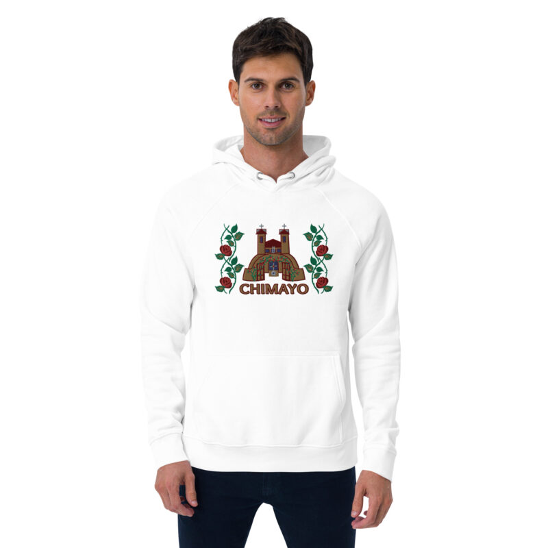 EL SANTUARIO WITH ROSES - Unisex Eco Raglan Hoodie (front embroidery) - Image 50