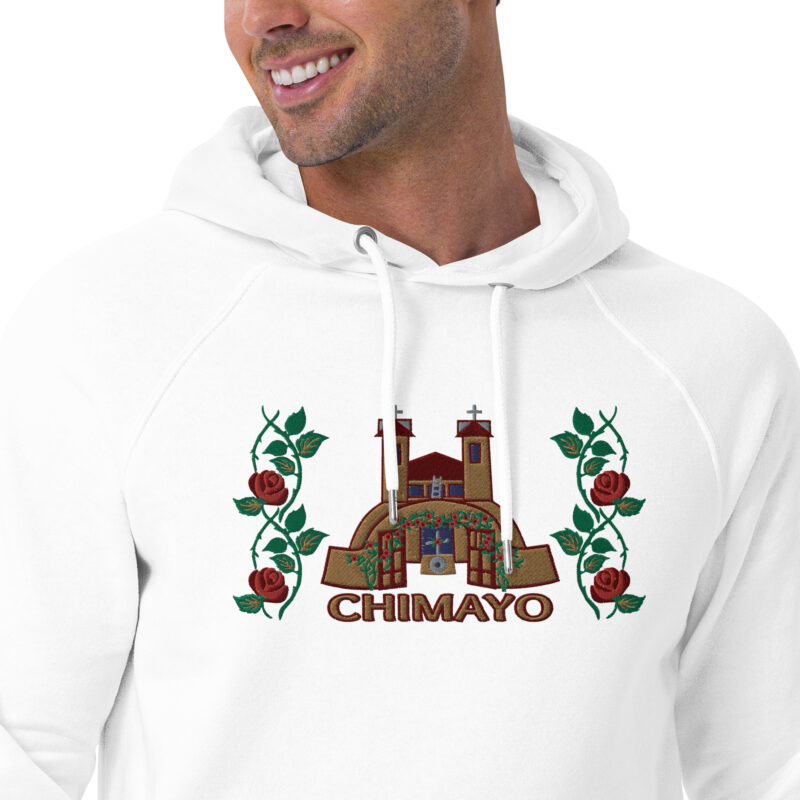 EL SANTUARIO WITH ROSES - Unisex Eco Raglan Hoodie (front embroidery) - Image 33