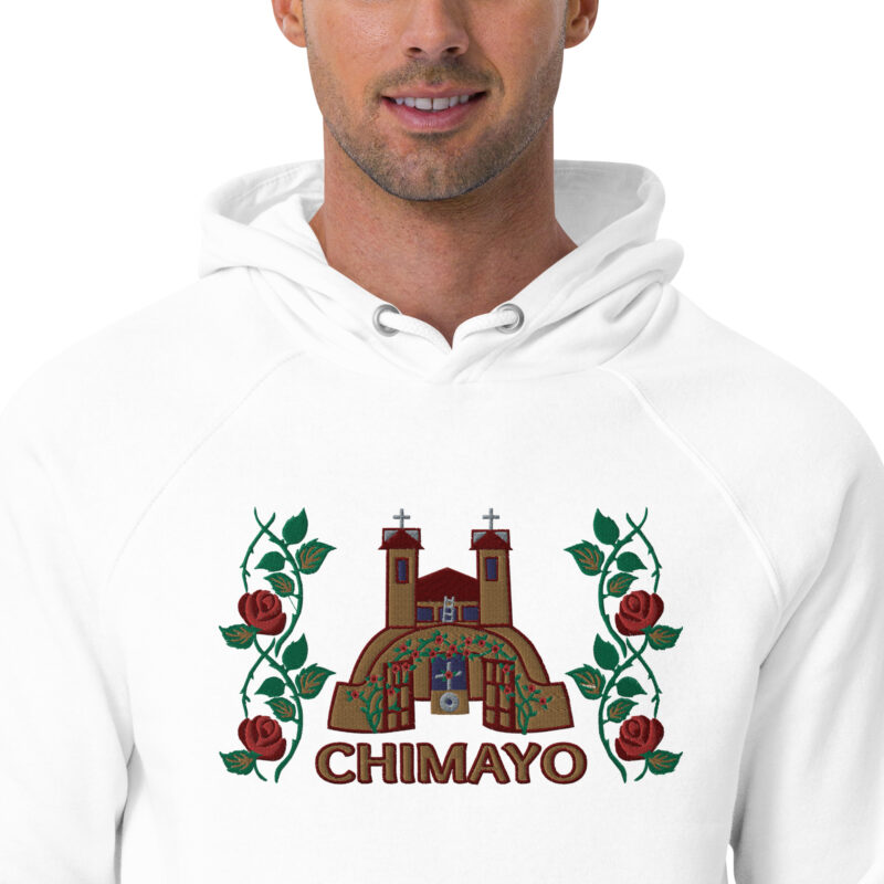 EL SANTUARIO WITH ROSES - Unisex Eco Raglan Hoodie (front embroidery) - Image 49