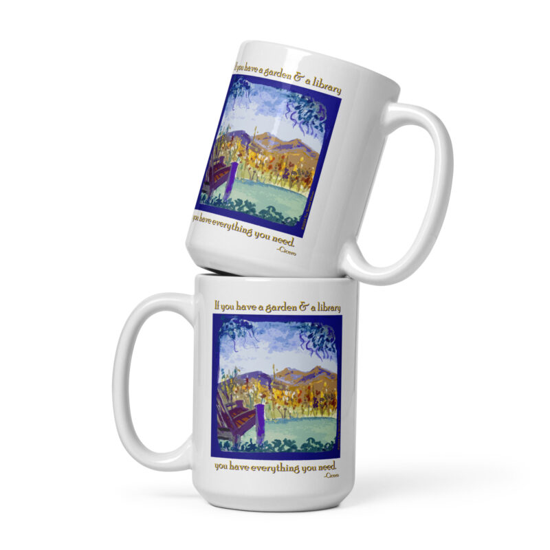 A GARDEN AND A LIBRARY - White Mug (11, 15 & 20 oz.) - Image 3